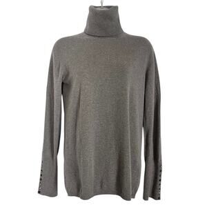 Agnona Gray Cashmere Button Cuff Long-Sleeve Women's Pullover Turtleneck Sweater